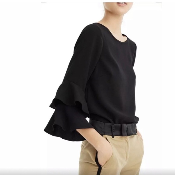 NWT J. Crew Lana Tiered olive green belle sleeve blouse in size 2 - Picture 1 of 8
